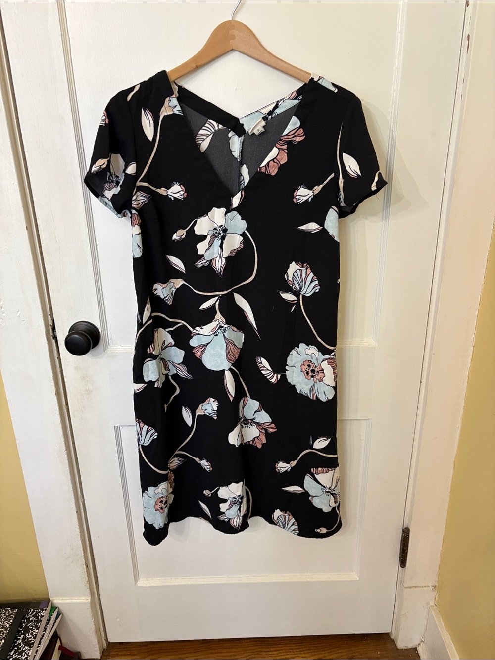 a new day Black Dress with Light Blue and Pink Floral Print - has pocket pockets